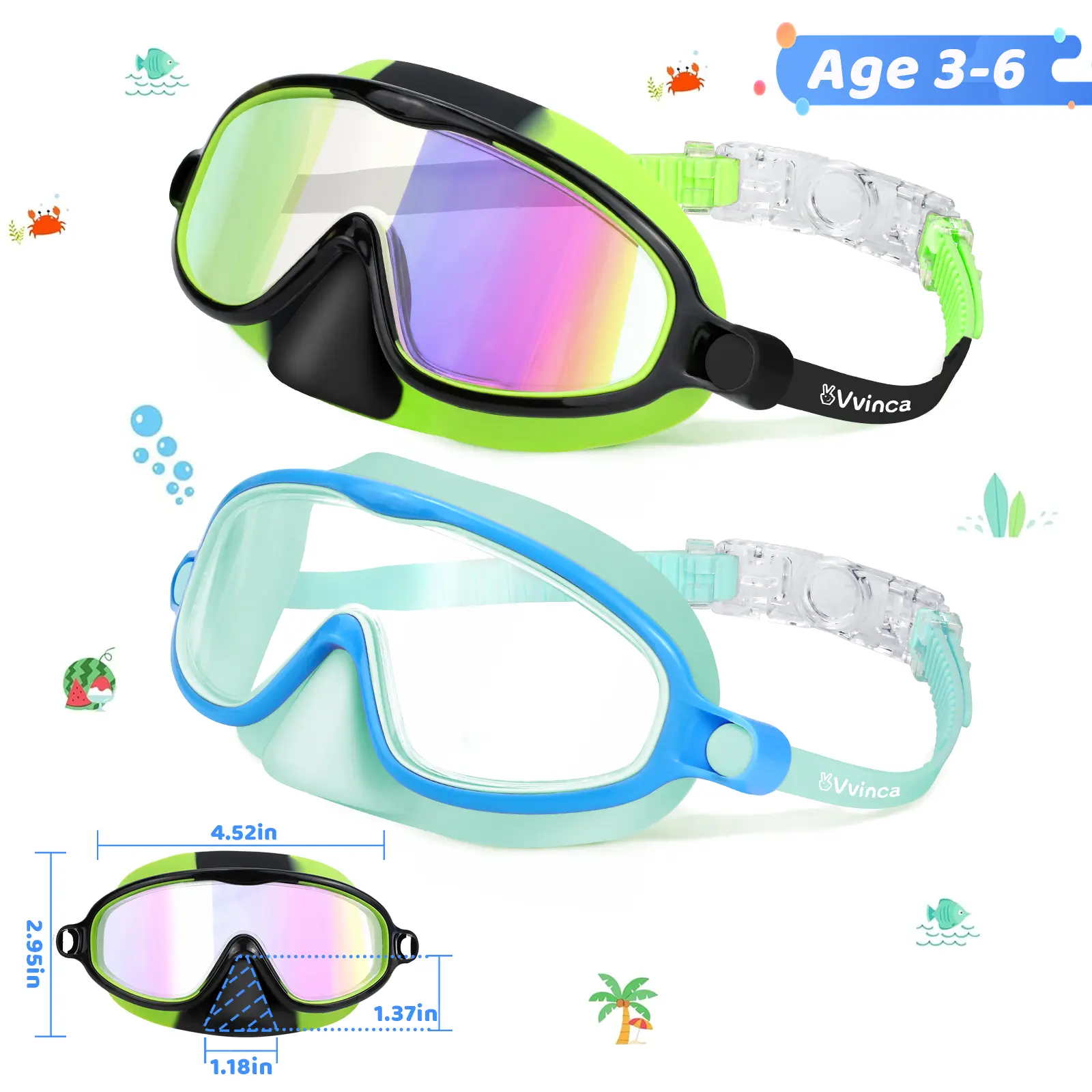 🔥summer sale 25% OFF 🔥  Swim Goggles 2 Pcs with Nose Cover for Ages 3-12+ Kids,Youth,UV Protection Anti-Fog Wide View Anti-Shattered Lens for Boys and Girls - Safety anti-uv swim glass anti-fog swimming goggles for Lake,Beach, Summer Party