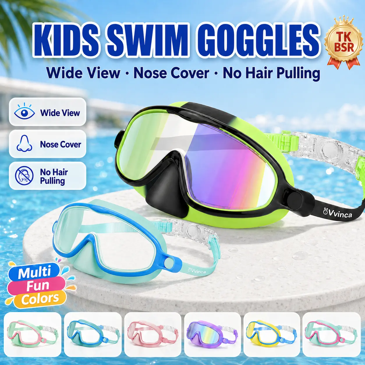 🔥summer sale 25% OFF 🔥  Swim Goggles 2 Pcs with Nose Cover for Ages 3-12+ Kids,Youth,UV Protection Anti-Fog Wide View Anti-Shattered Lens for Boys and Girls - Safety anti-uv swim glass anti-fog swimming goggles for Lake,Beach, Summer Party