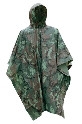 Military Style Hooded Rain Poncho - Multi-Purpose Tent, Bivy sack, Shelter