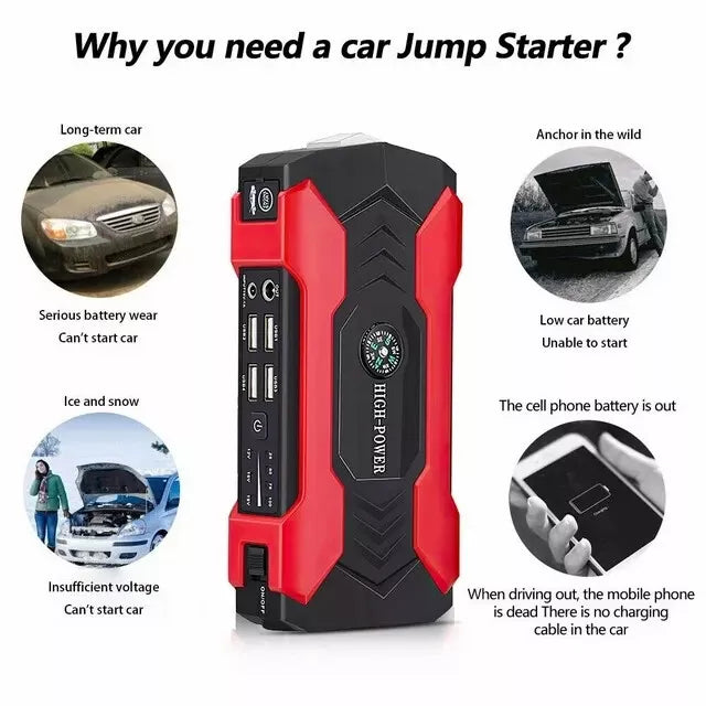 Portable Car Jump Starter with Power Bank & Emergency Flashlight – 1200A Peak Booster Pack