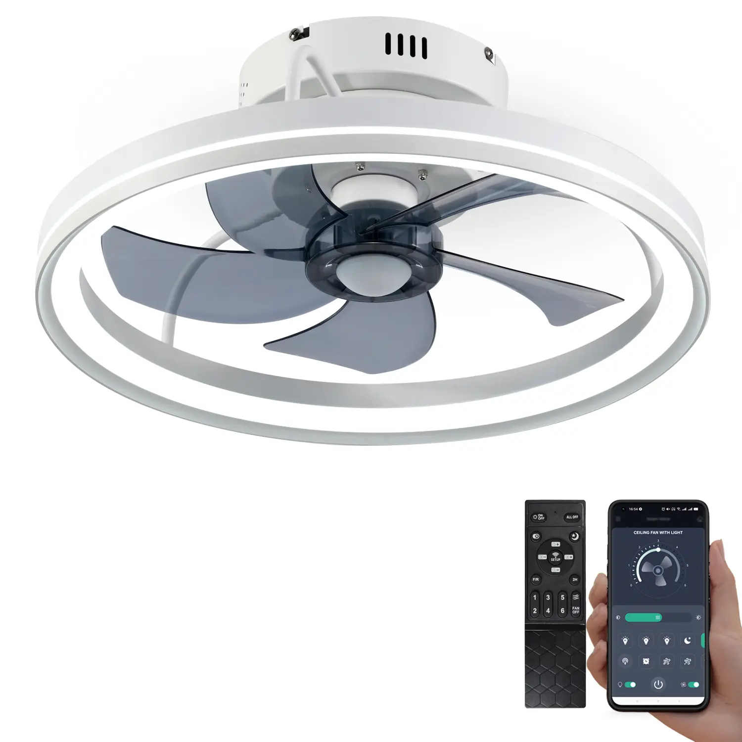 🔥Rebajas de verano: 25% de descuento❄️ en ventiladores de techo con luz, ventiladores de techo modernos empotrables, compatibles con control remoto y mediante aplicación, LED de 19 pulgadas con 6 velocidades ajustables.