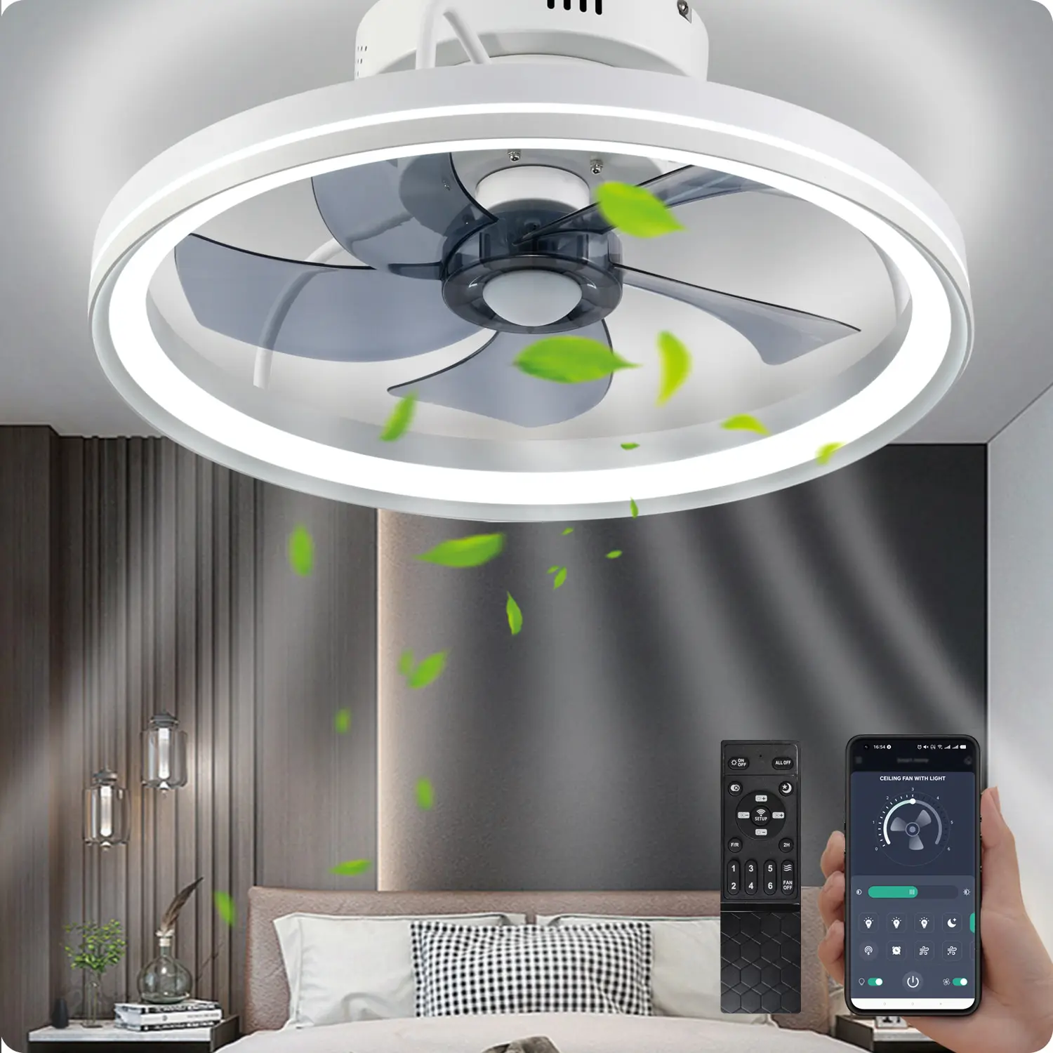 🔥Rebajas de verano: 25% de descuento❄️ en ventiladores de techo con luz, ventiladores de techo modernos empotrables, compatibles con control remoto y mediante aplicación, LED de 19 pulgadas con 6 velocidades ajustables.