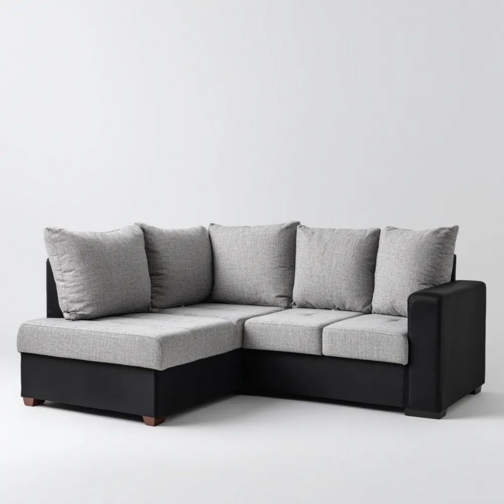 Ecksofa 250x150x80 cm Stoffbezug – Grau/Schwarz – Modernes Design
