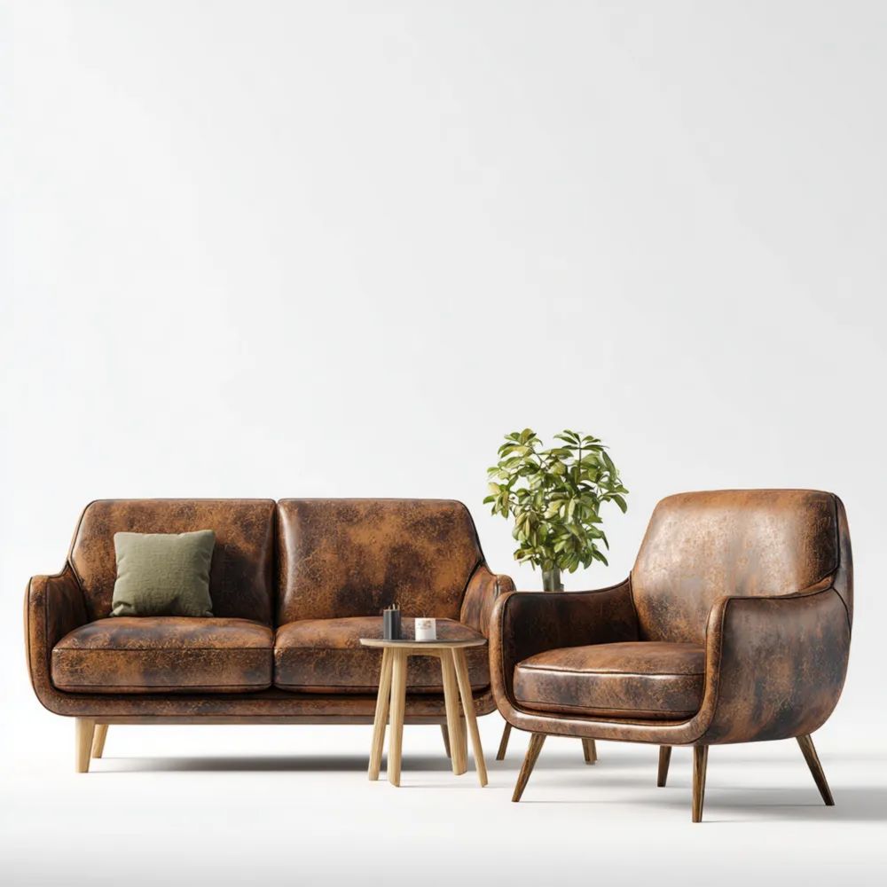 Sofa-Set Lederoptik Dunkelbraun – Vintage Design 160x85x75 cm