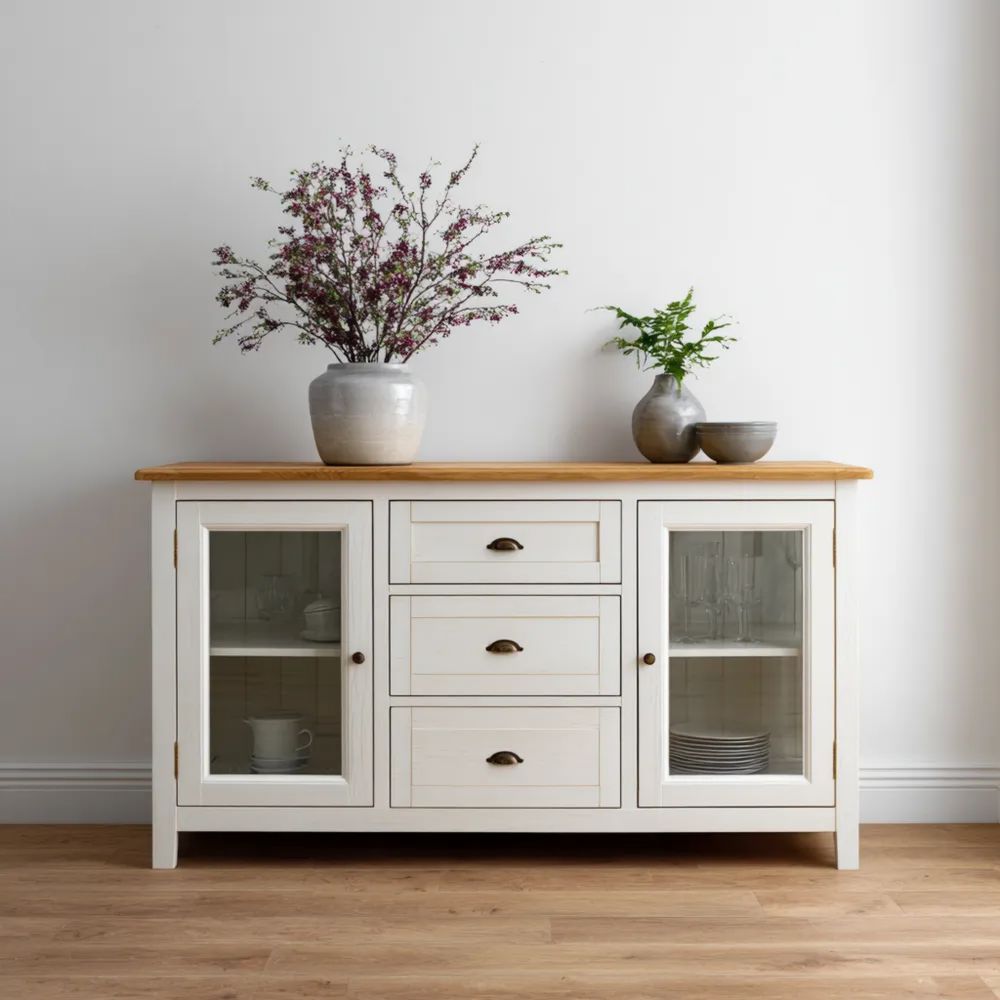 Sideboard Holz 150x85x40 cm - Weiß - Landhausstil