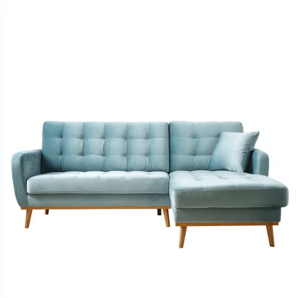Ecksofa Samtpolster 250x85x150 cm - Hellblau - Modernes Design
