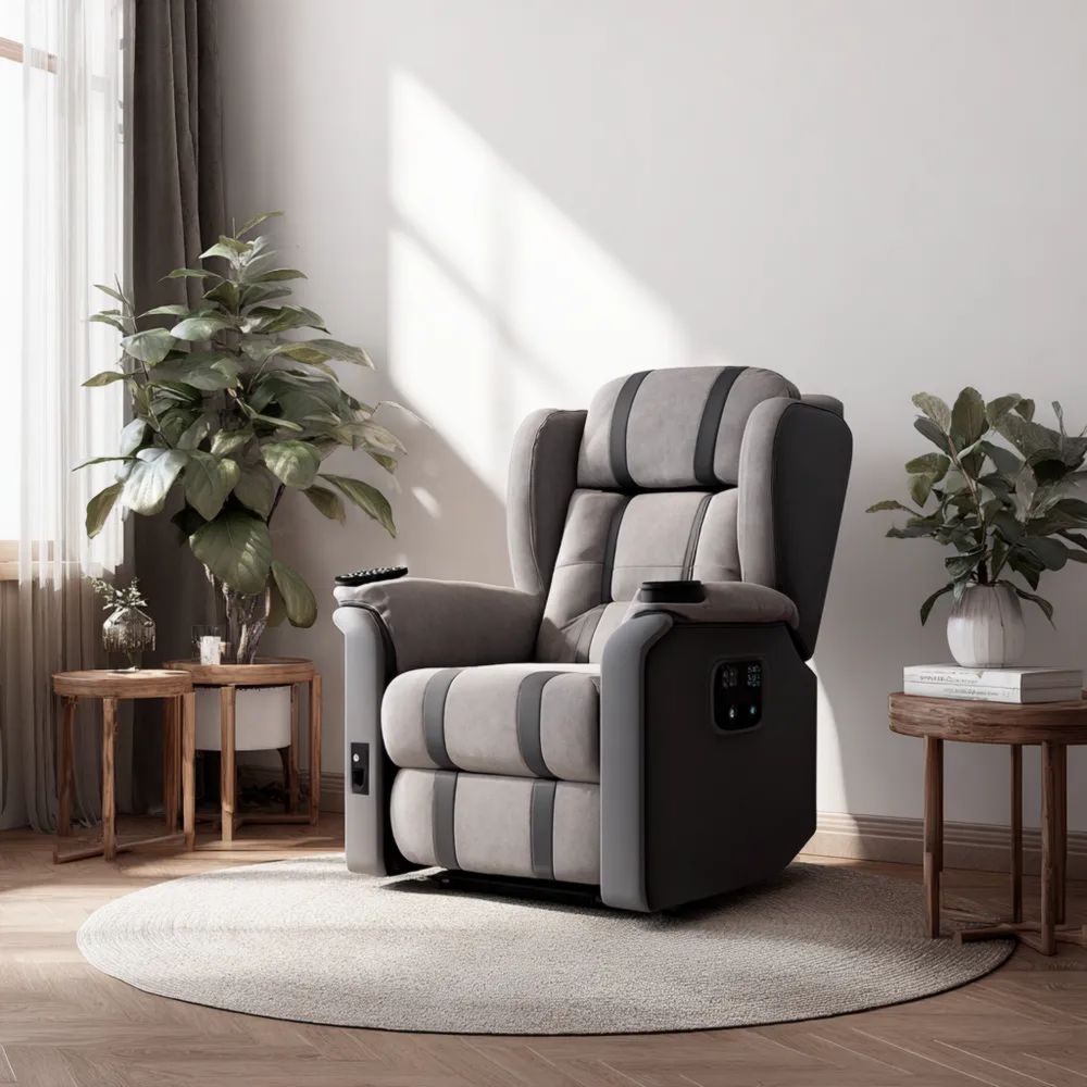 Relaxsessel Stoffpolsterung 85x100x90 cm – Hellgrau/Dunkelgrau – Ergonomisches Design