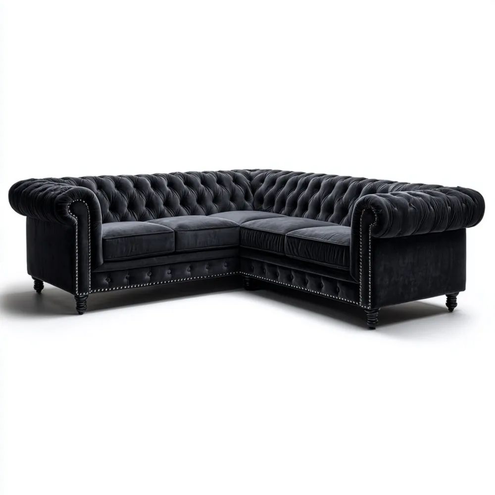 Chesterfield Ecksofa Samt 250x250x85 cm - Schwarz - Klassisches Design