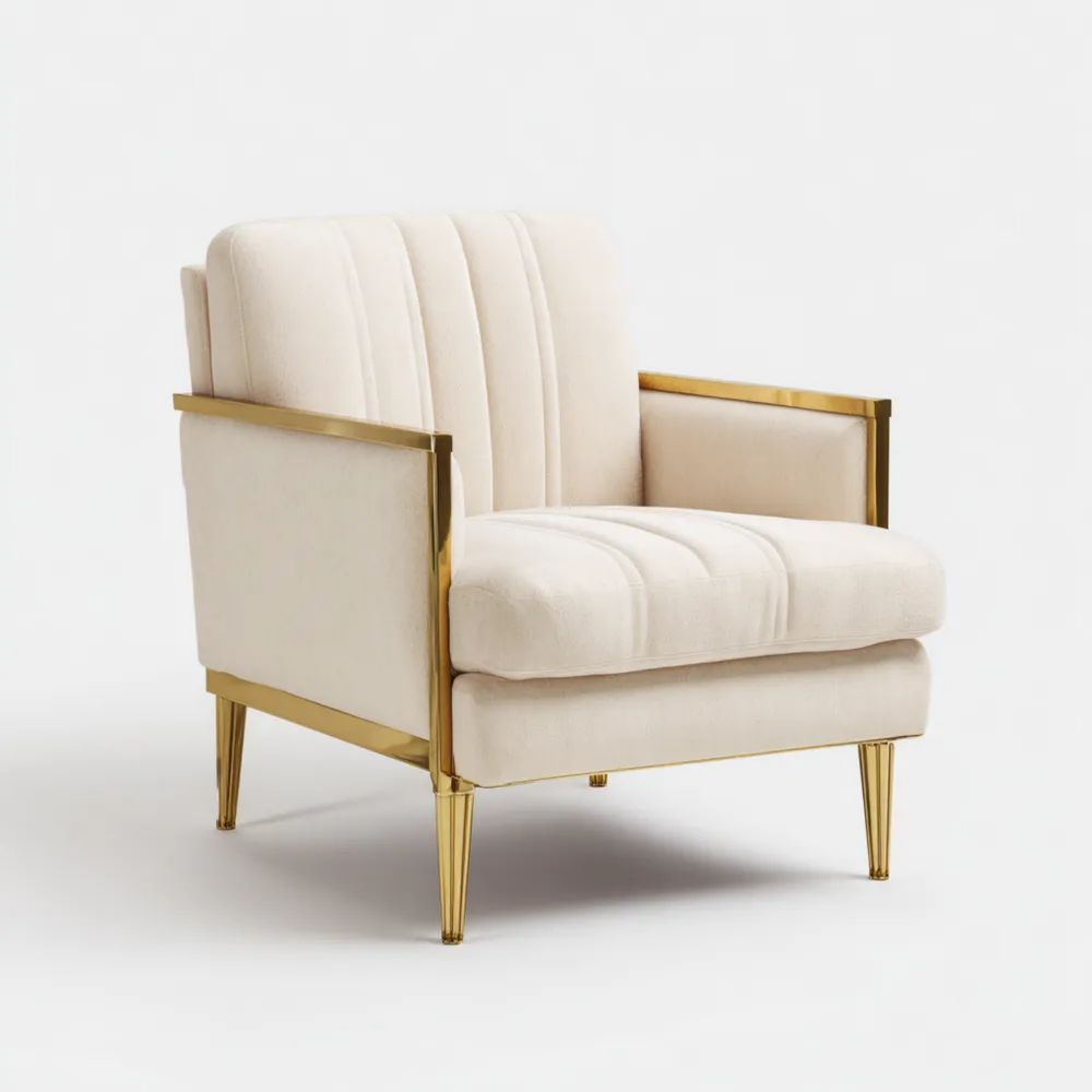 Moderner Sessel Stoffpolster 75x85x80 cm - Cremeweiß/Gold