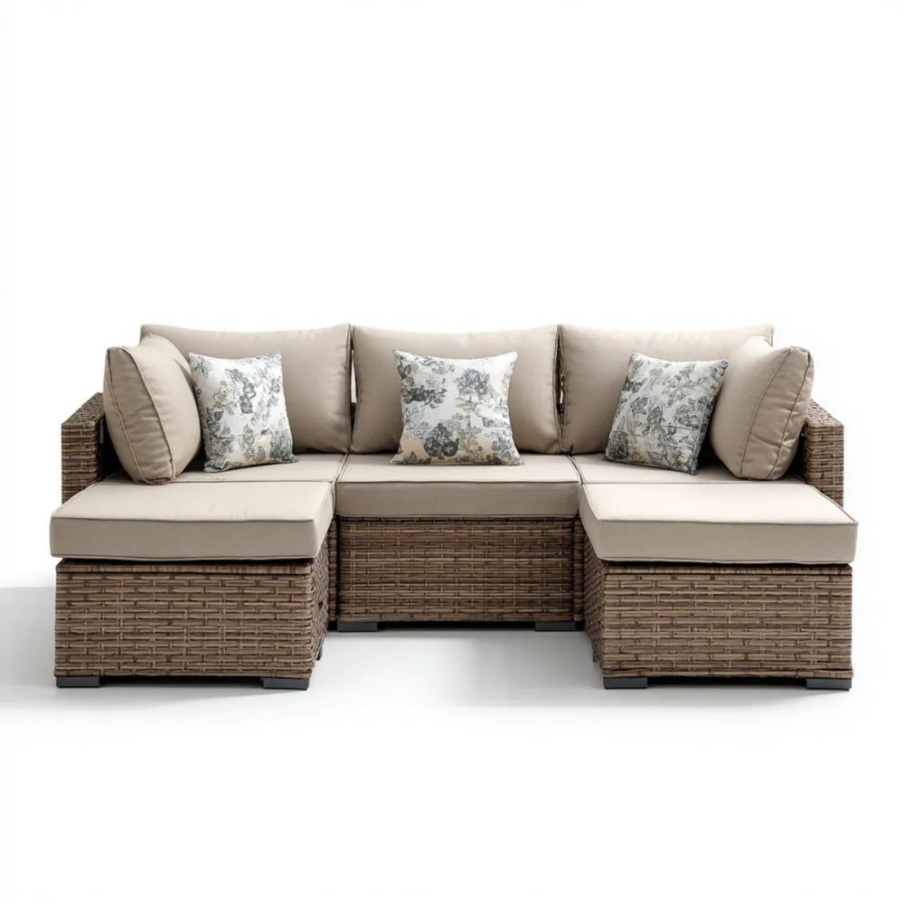 Garten-Ecksofa Rattan 250x75x85 cm Beige - Modernes Design