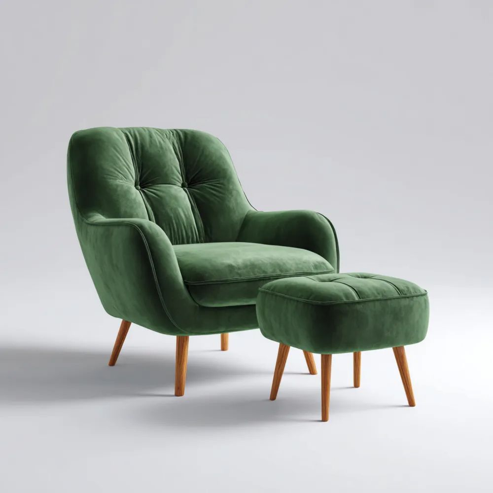 Relaxsessel Set mit Fußhocker Samt 77x85x78 cm – Grün