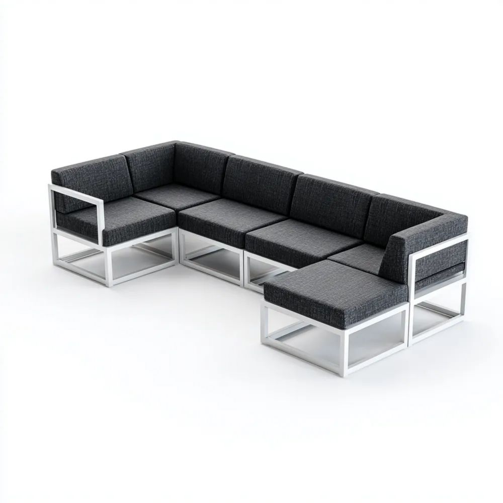 Garten-Ecksofa Set Metallrahmen 250x75x65 cm – Dunkelgrau