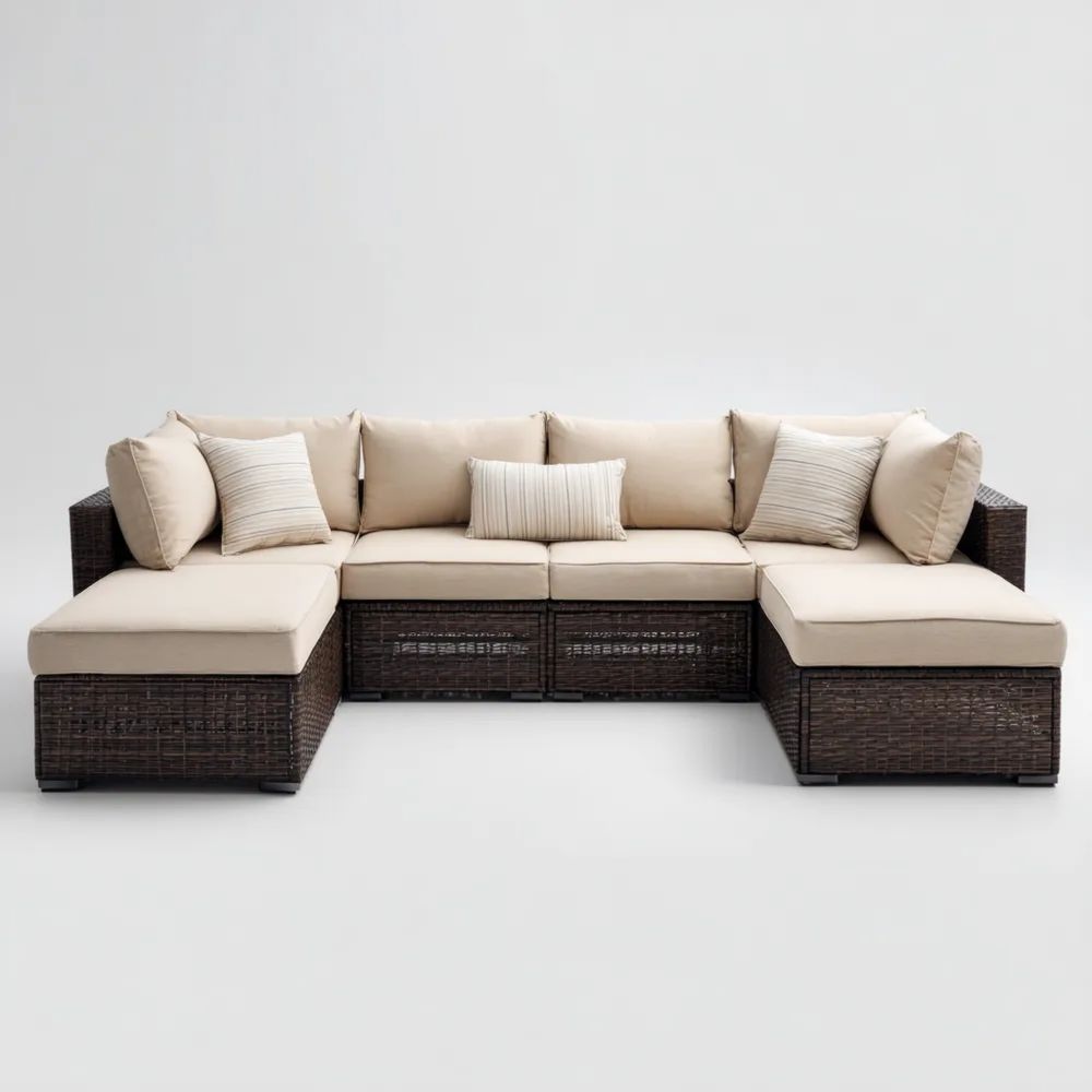 Garten-Ecksofa Poly-Rattan Beige/Braun – Modularer Komfort 250x180x40 cm