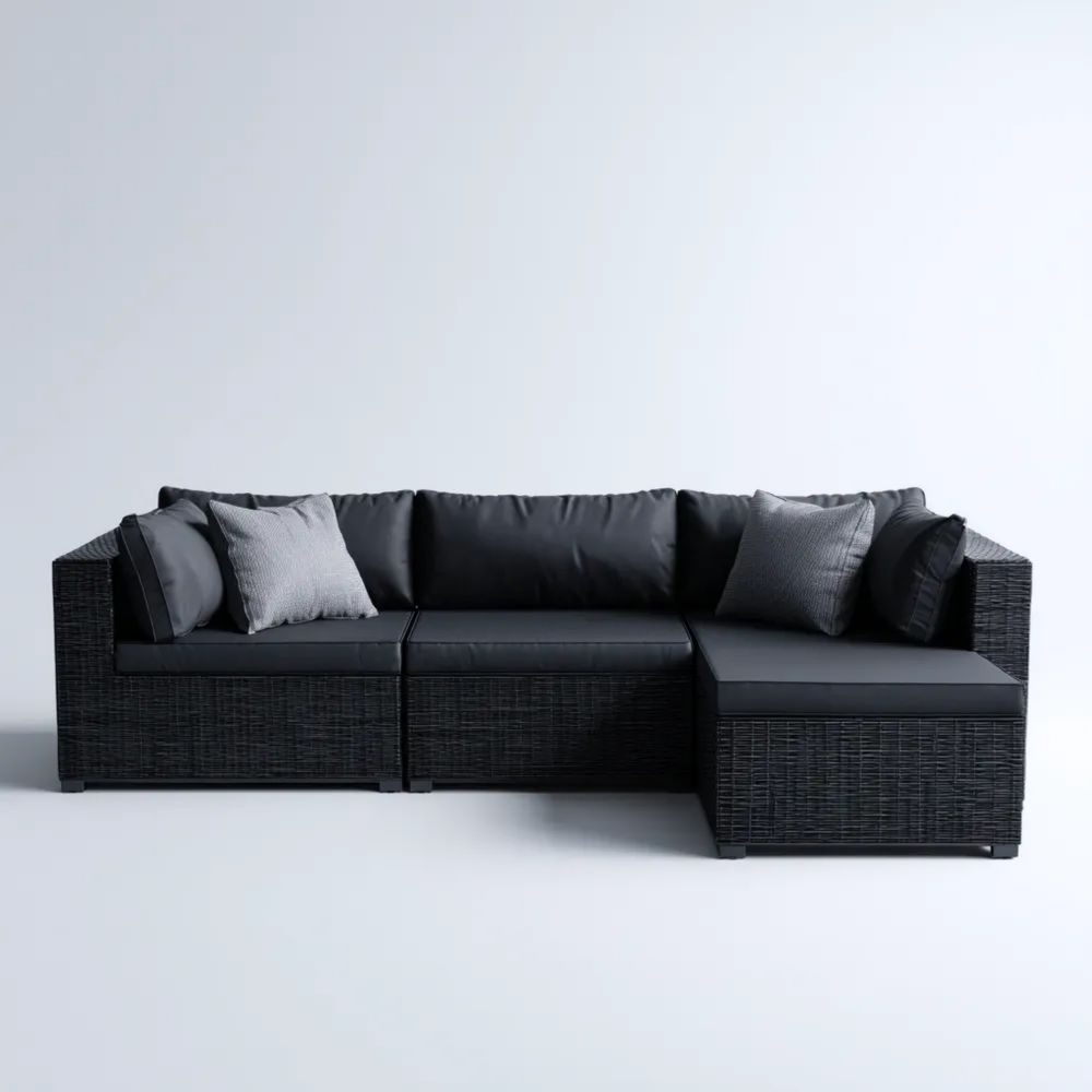 Garten-Ecksofa Rattan 210x150x65 cm – Schwarz – Modular Design