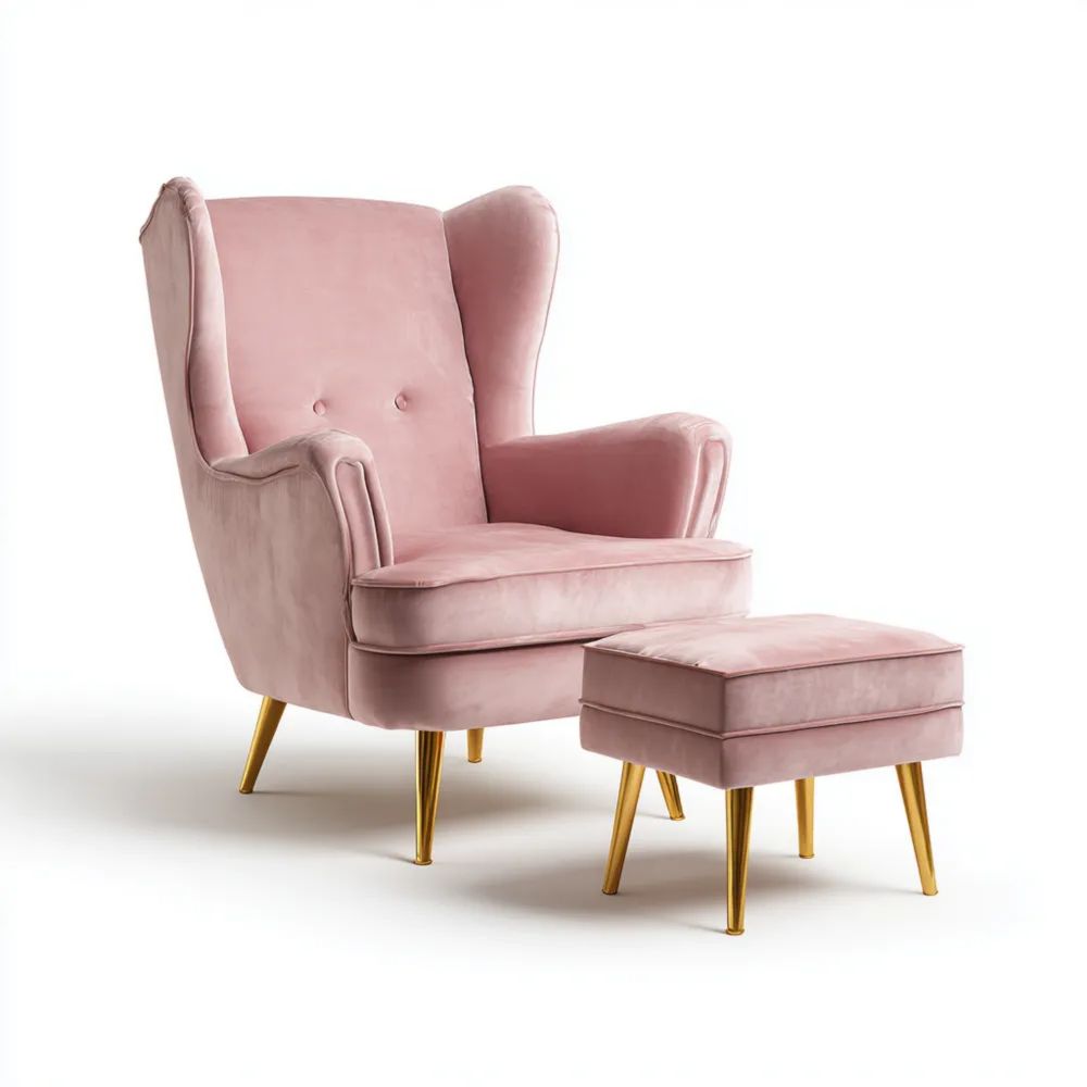 Relaxsessel 90x80x100 cm Samt Rosa mit Hocker – Modernes Design