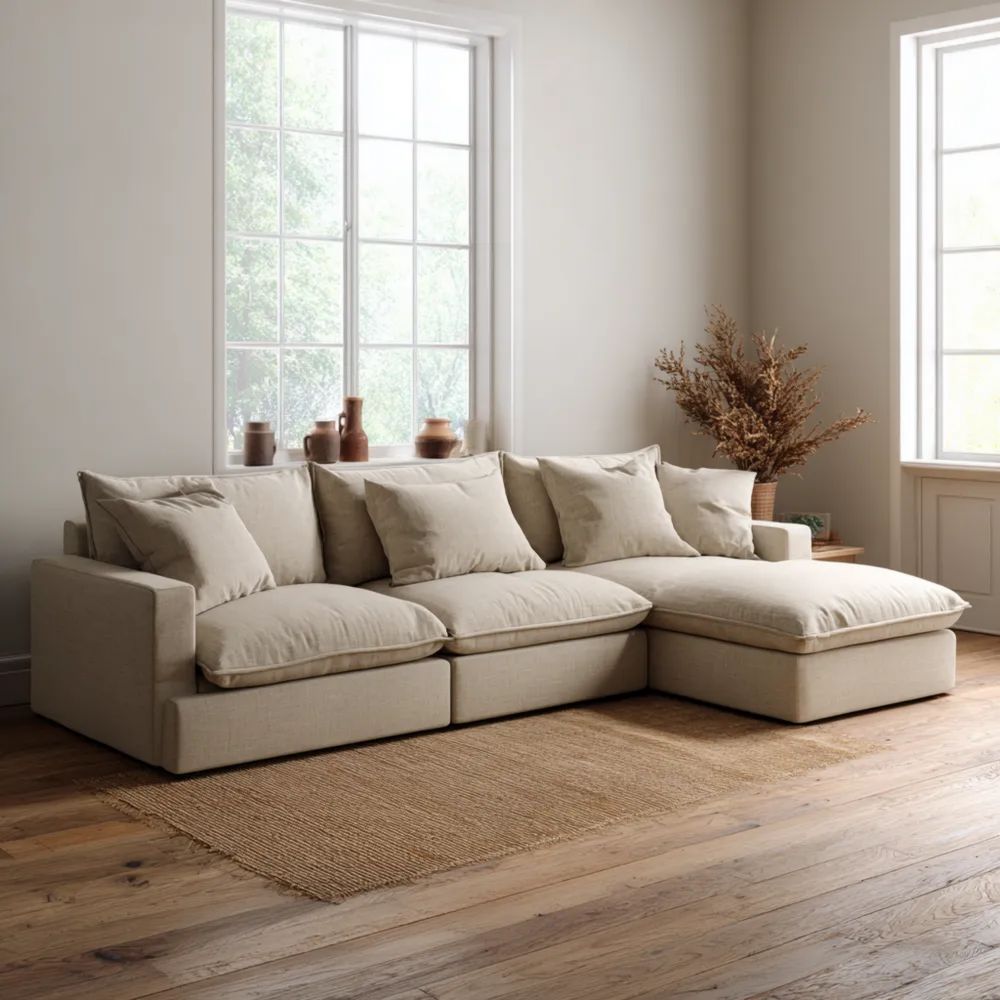 Ecksofa 250x150x90 cm – Stoffbezug – Beige – Moderner Stil