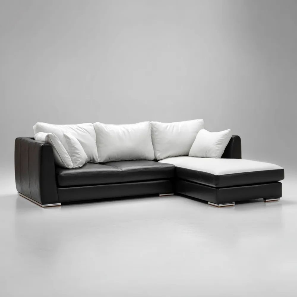 Ecksofa Kunstleder/Leinen 250x150x85 cm – Schwarz/Weiß – Modernes Design