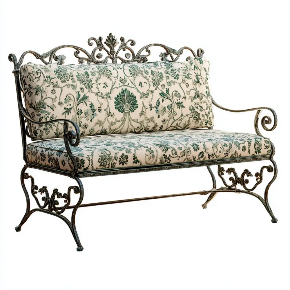 Gartenbank Schmiedeeisen 120x50x90 cm – Creme/Grün – Klassisches Design