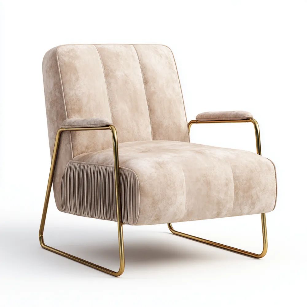 Moderner Sessel 85x75x90 cm Samtpolster Goldgestell - Beige
