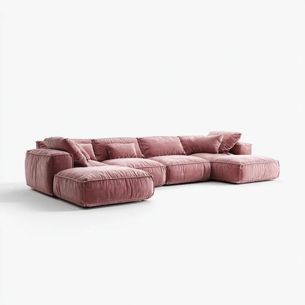 Ecksofa Samt Rosa – 300x200x80 cm – Moderner Komfort