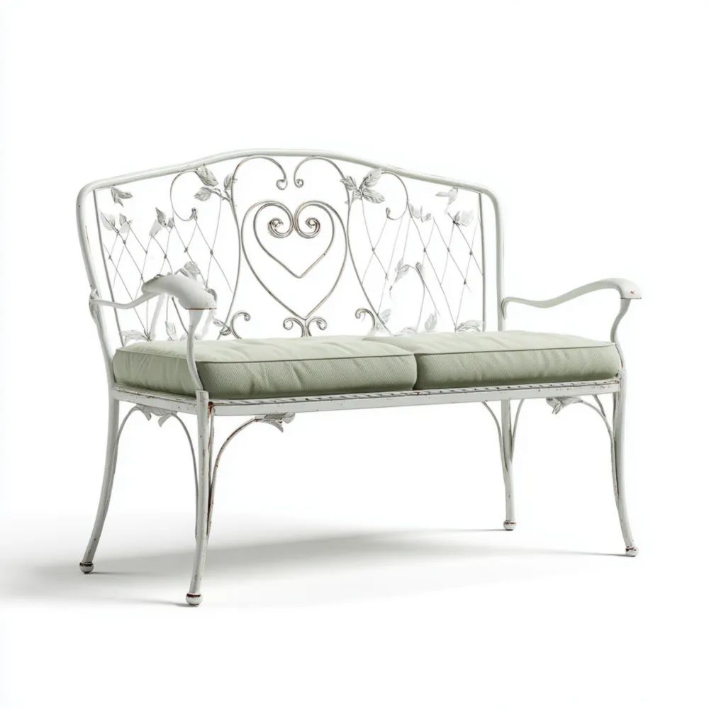 Gartenbank mit Metallrahmen 2-Sitzer 120x50x90 cm – Weiß/Grün – Vintage-Stil