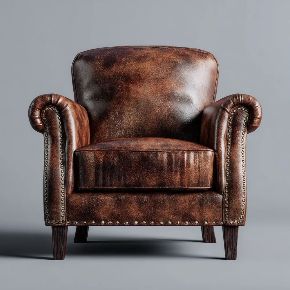 Ledersessel 90x85x90 cm - Braun - Klassisches Design