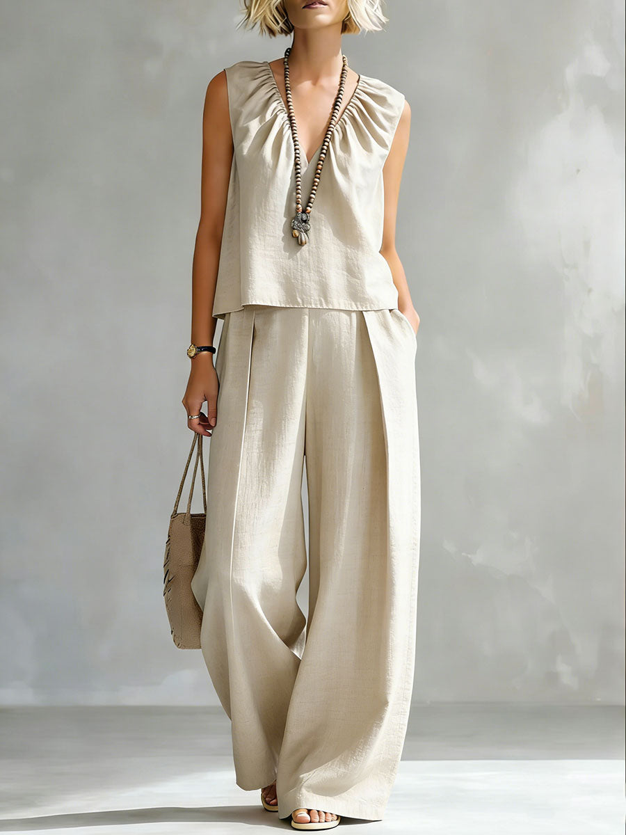 Casual And Cozy Minimalist Linen Two-piece Set