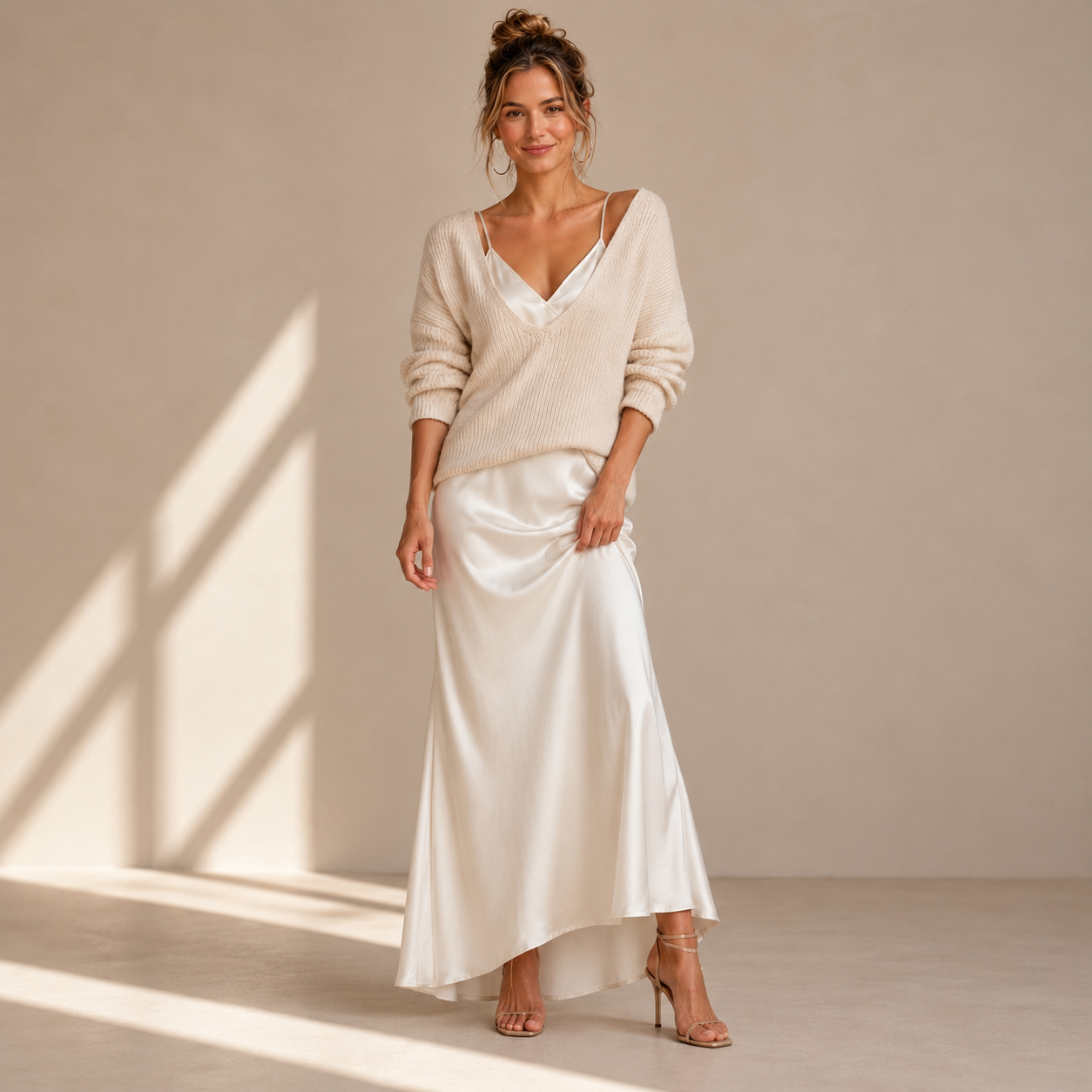 Satin Midi Dress with Included Sweater