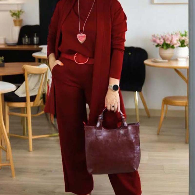 ⏳Limited-time offer⏰Elegant 3-piece set consisting of a long cardigan, top, and trousers💞