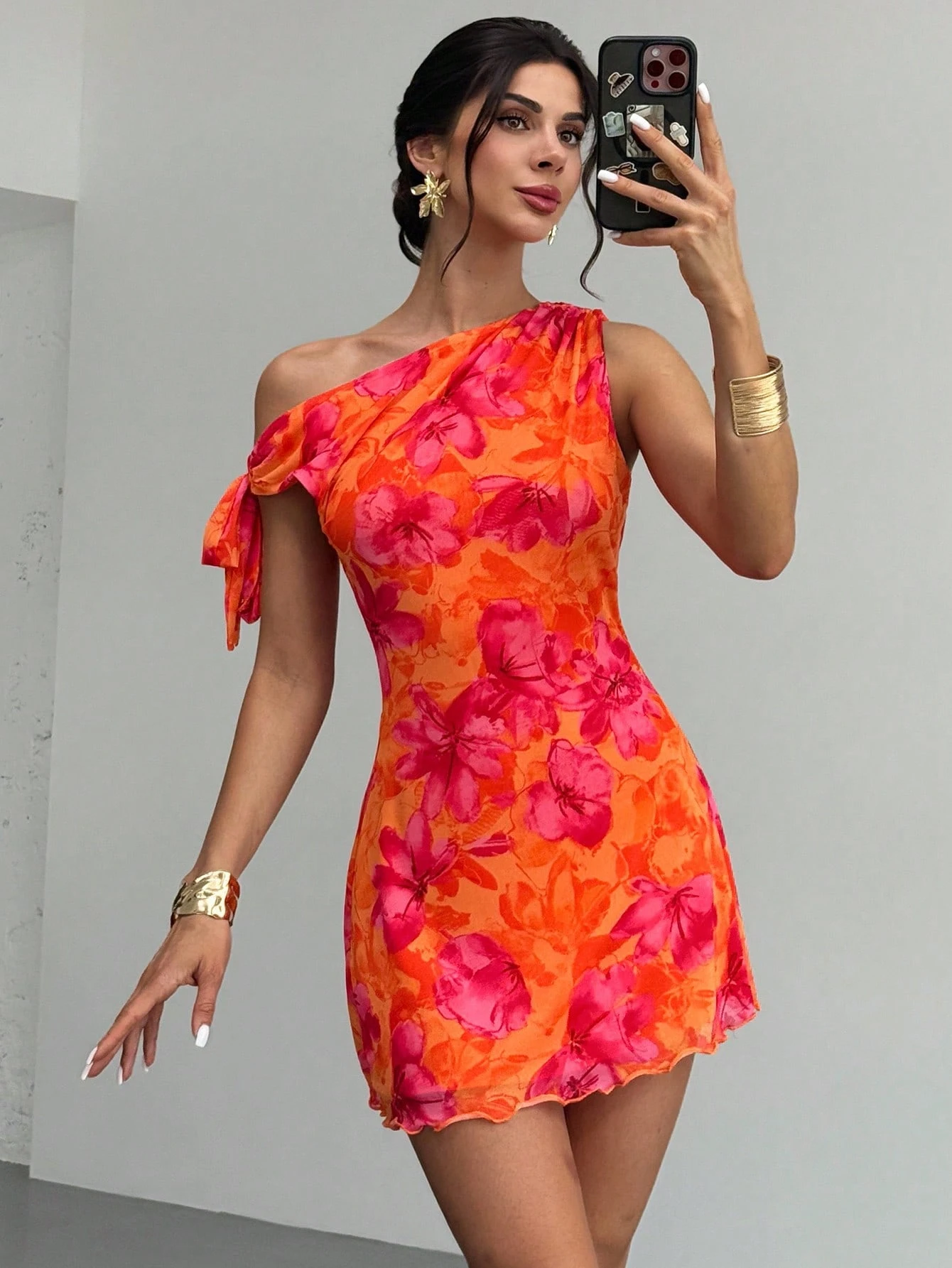Women's  Summmer Elegent Party Mesh Floral Mini Dress