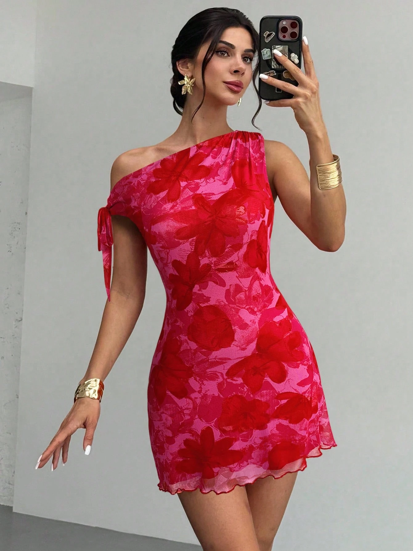 Women's  Summmer Elegent Party Mesh Floral Mini Dress