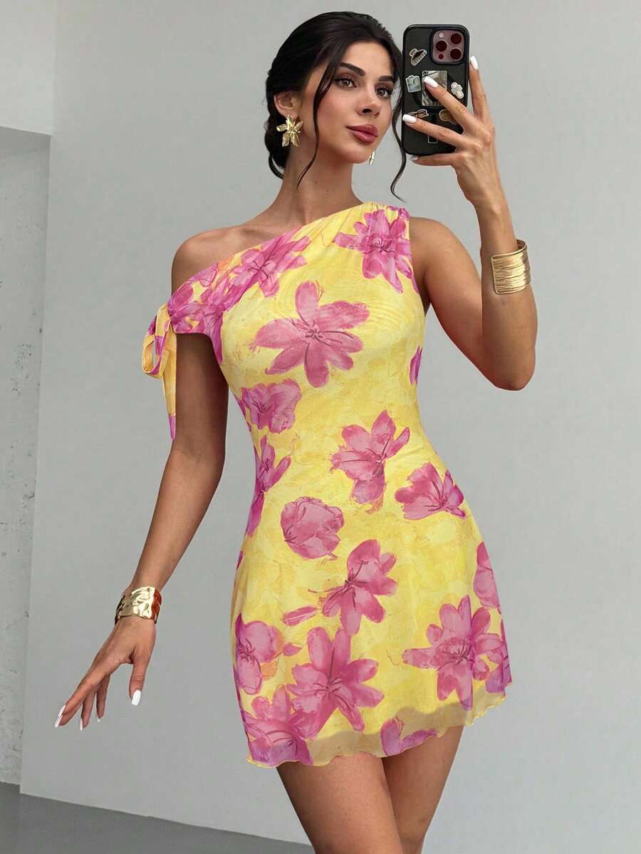Women's  Summmer Elegent Party Mesh Floral Mini Dress