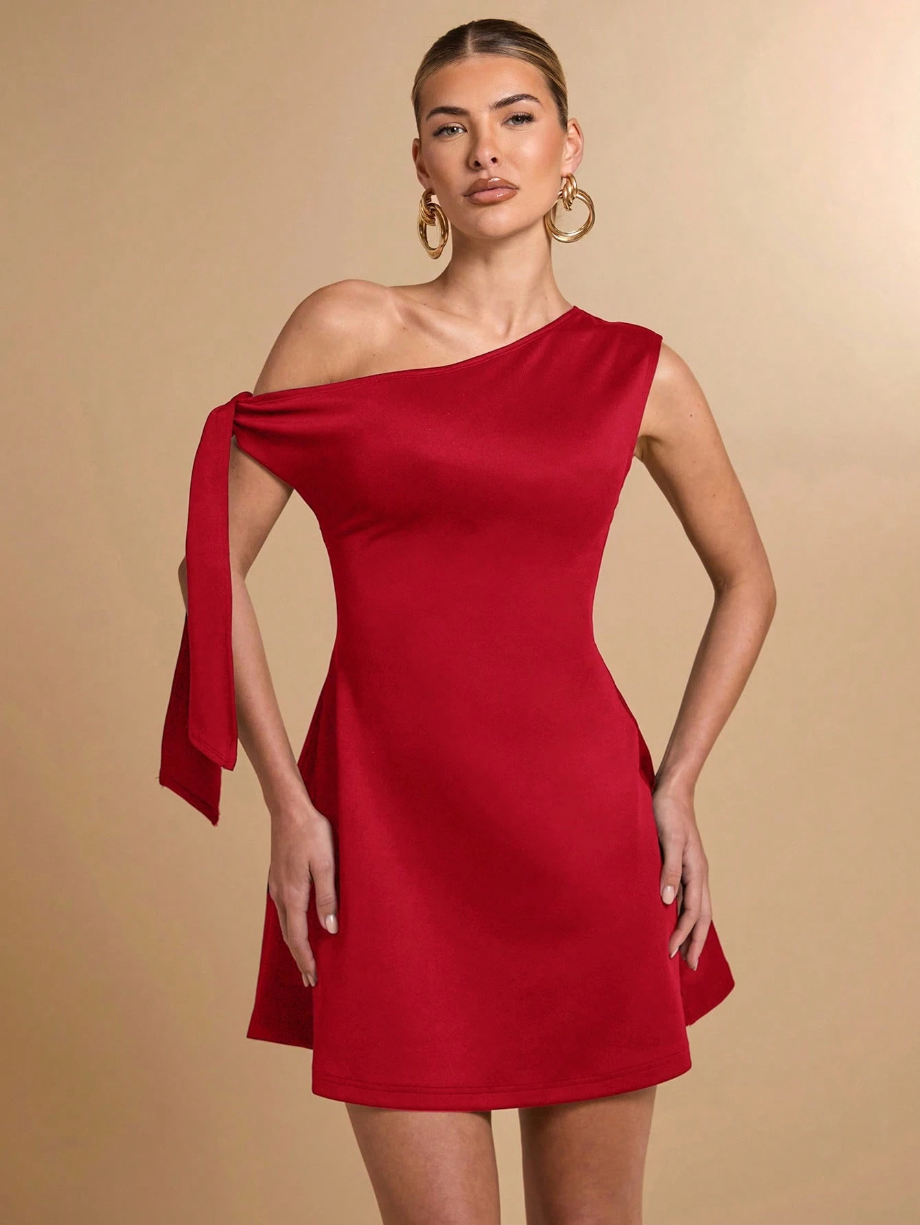 Women's Asymmetric Shoulder Tie Waist Black Bodycon Elegant A-Line Peplum Skirt