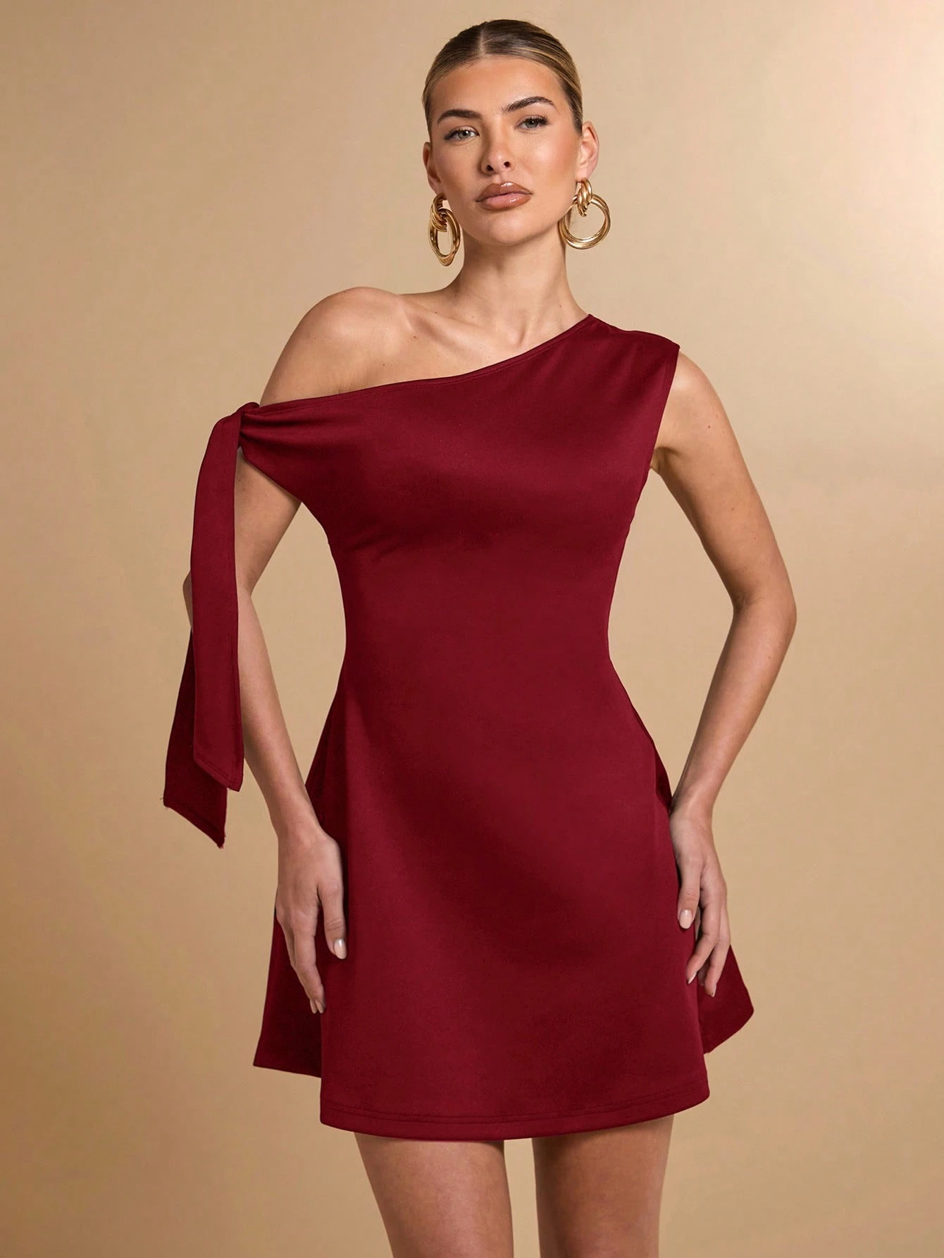 Women's Asymmetric Shoulder Tie Waist Black Bodycon Elegant A-Line Peplum Skirt