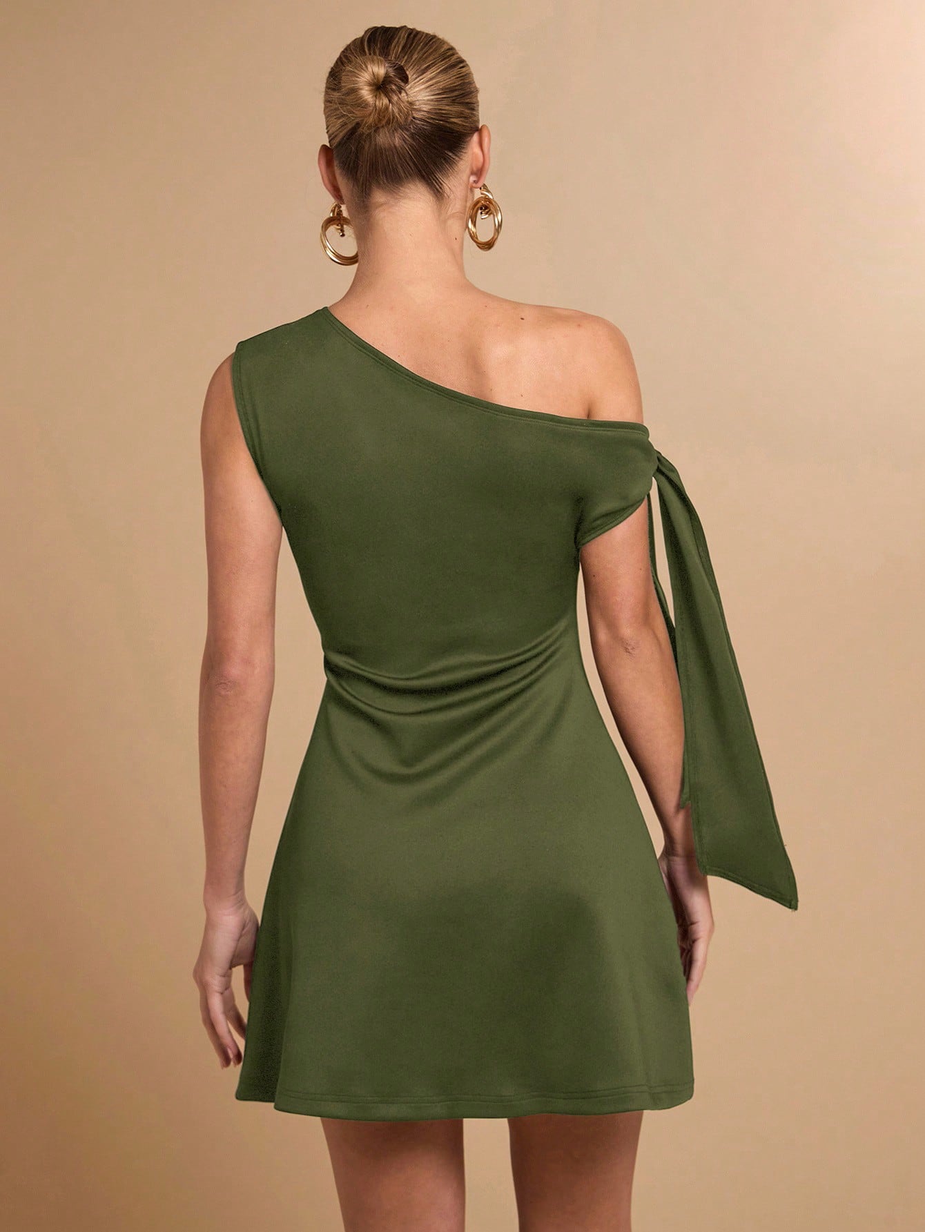Women's Asymmetric Shoulder Tie Waist Black Bodycon Elegant A-Line Peplum Skirt