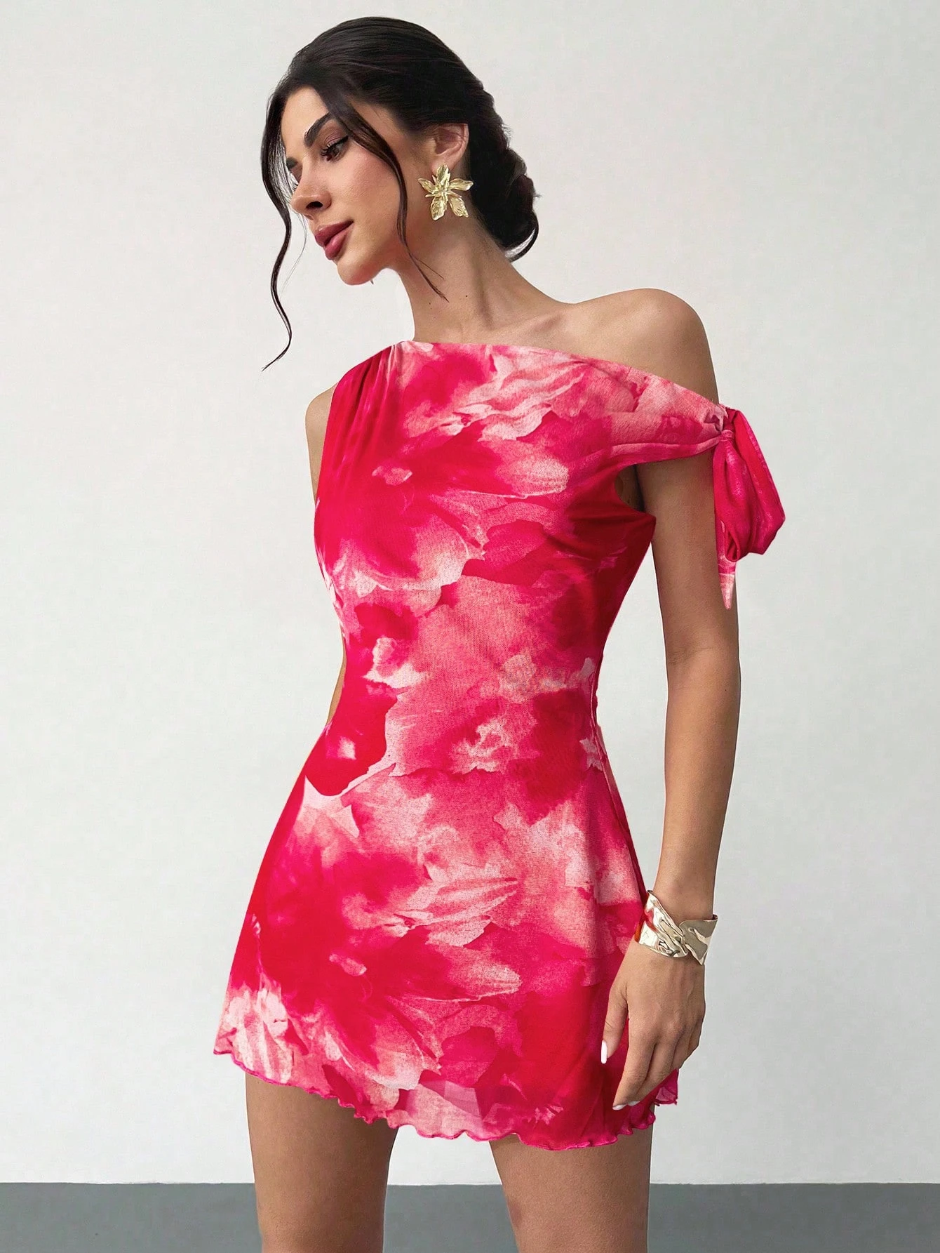 Women's  Summmer Elegent Party Mesh Floral Mini Dress