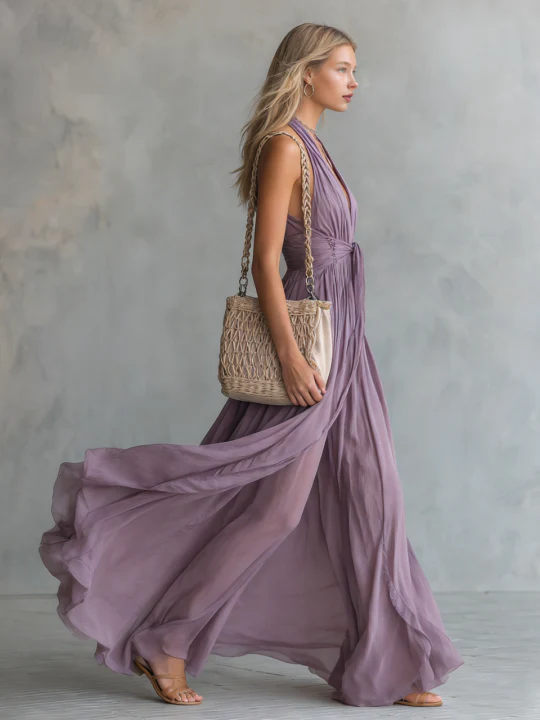  Summer Special Offer🔥Elegant And Stylish Halter Neck V-neck Sleeveless Chiffon Maxi Dress