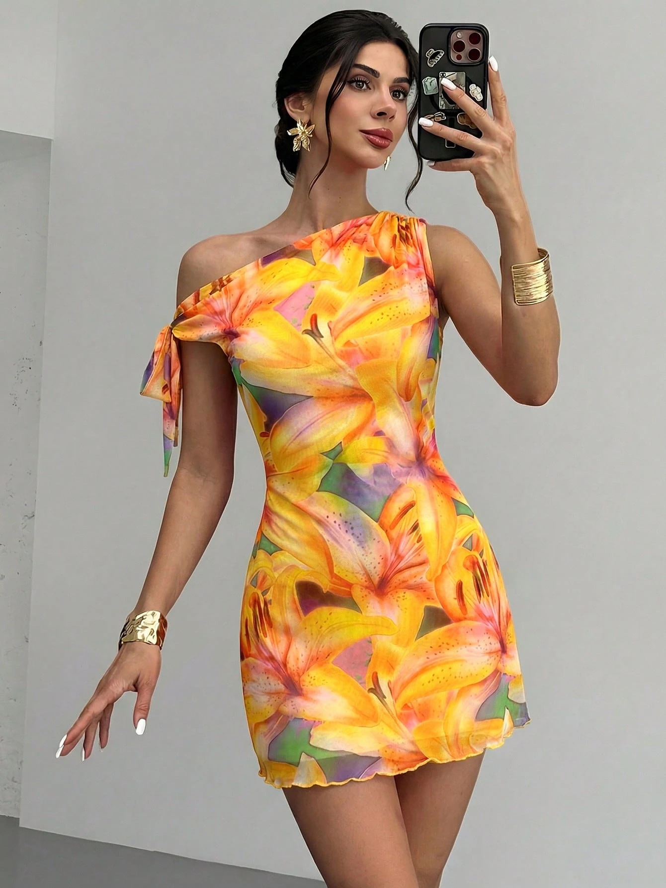 Women's  Summmer Elegent Party Mesh Floral Mini Dress