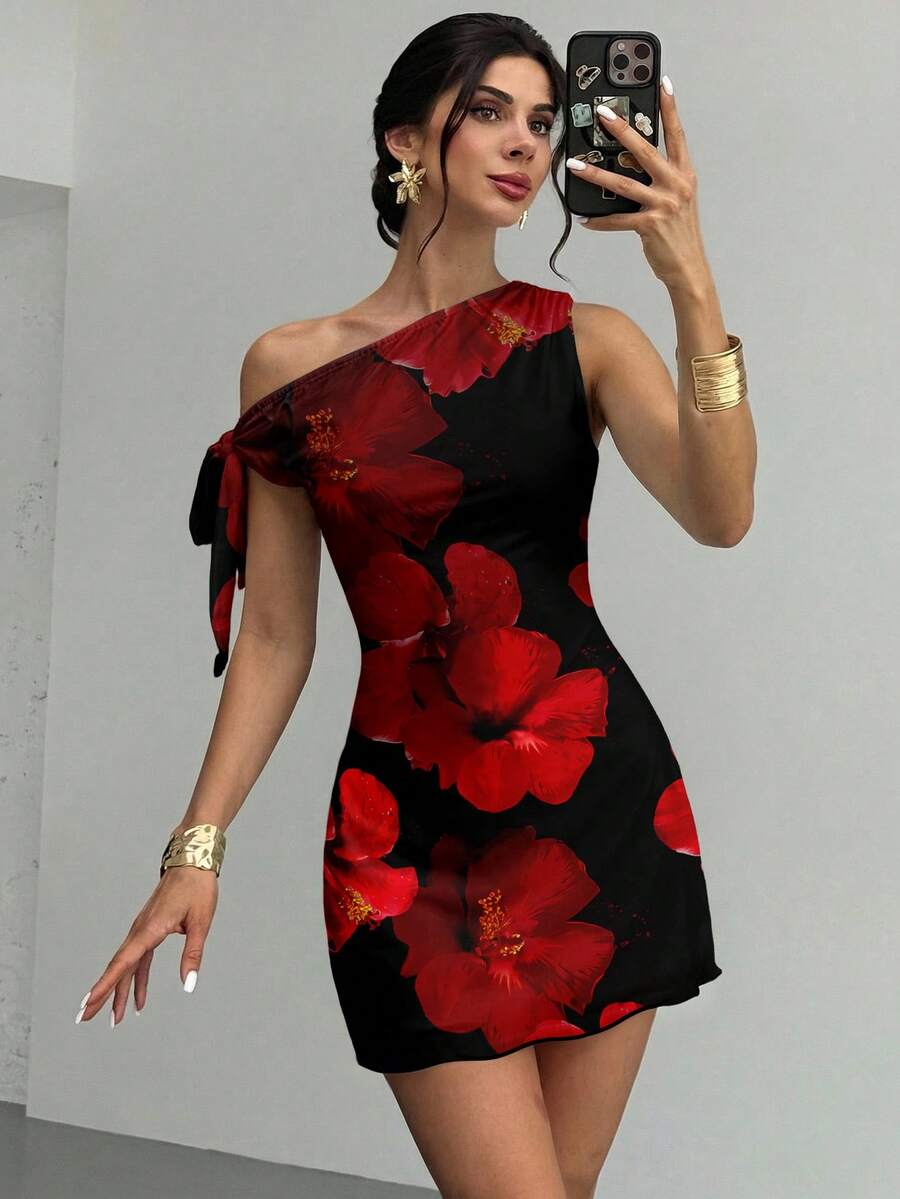 Women's  Summmer Elegent Party Mesh Floral Mini Dress