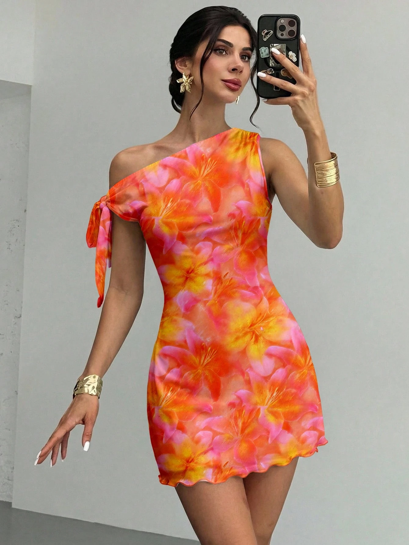 Women's  Summmer Elegent Party Mesh Floral Mini Dress