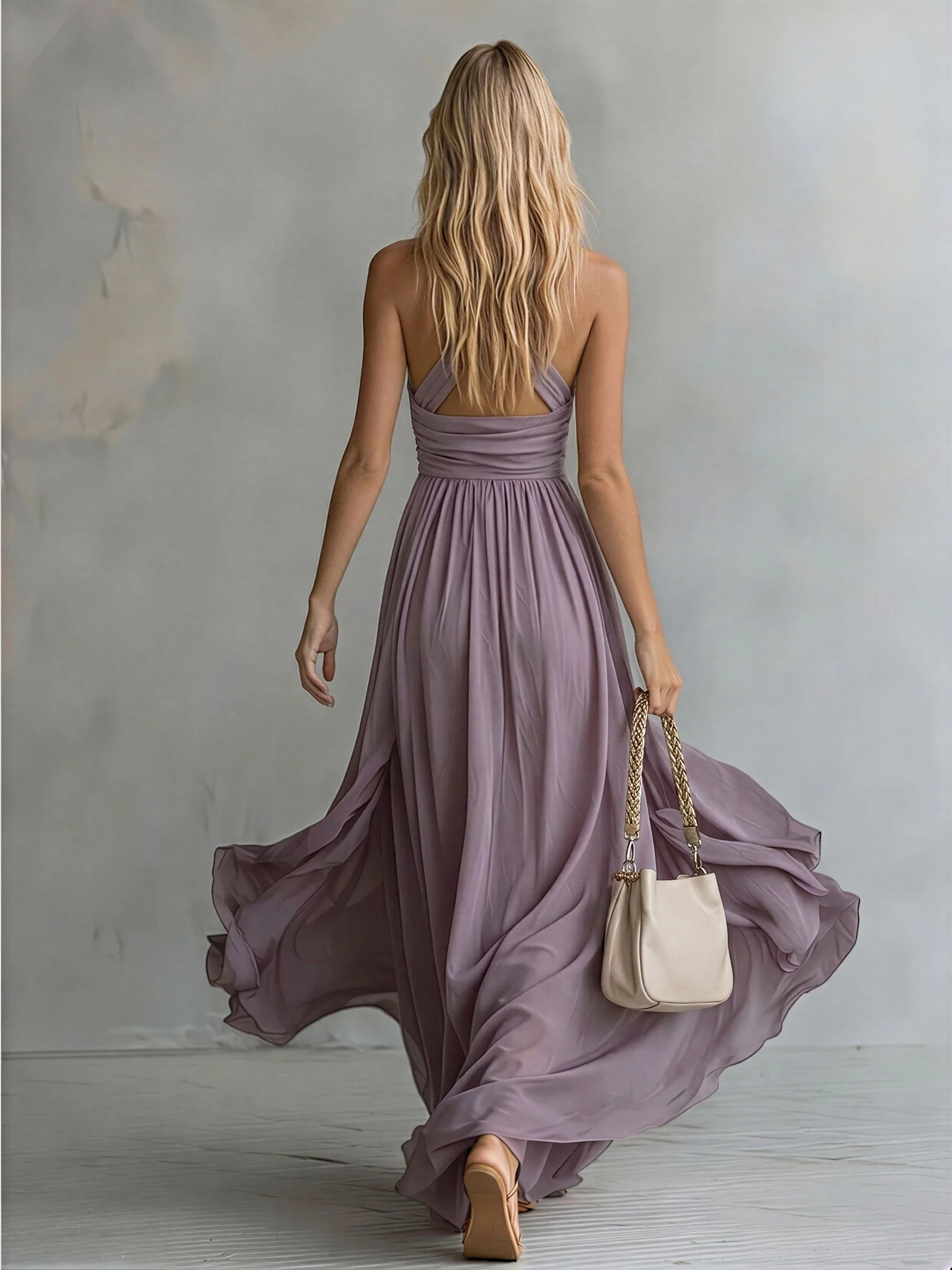  Summer Special Offer🔥Elegant And Stylish Halter Neck V-neck Sleeveless Chiffon Maxi Dress