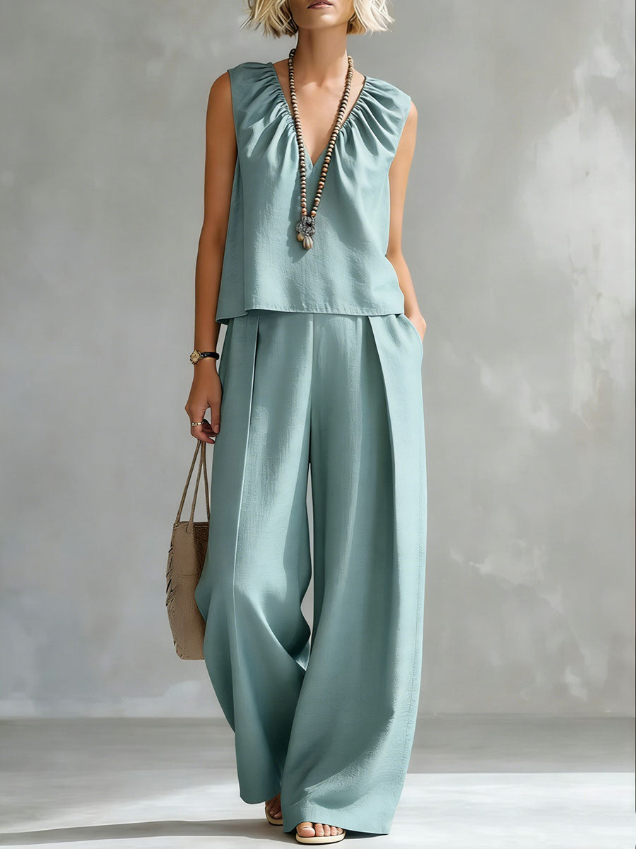 Casual And Cozy Minimalist Linen Two-piece Set