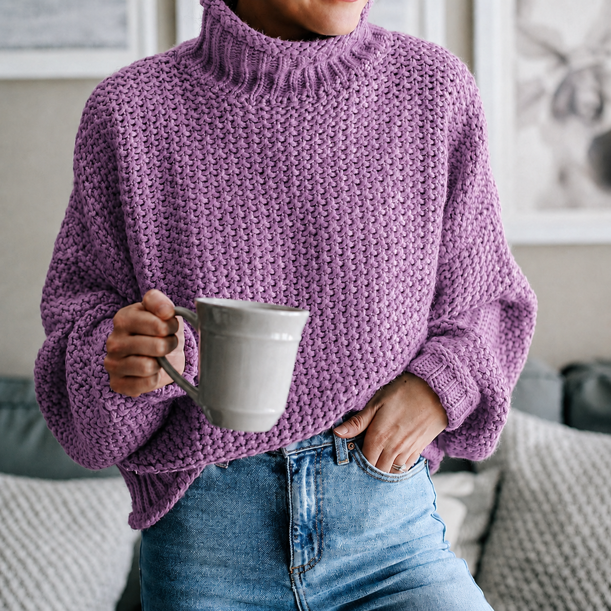 Women's Turtleneck Sweater Loose Solid Color(Free shipping on 2 items)