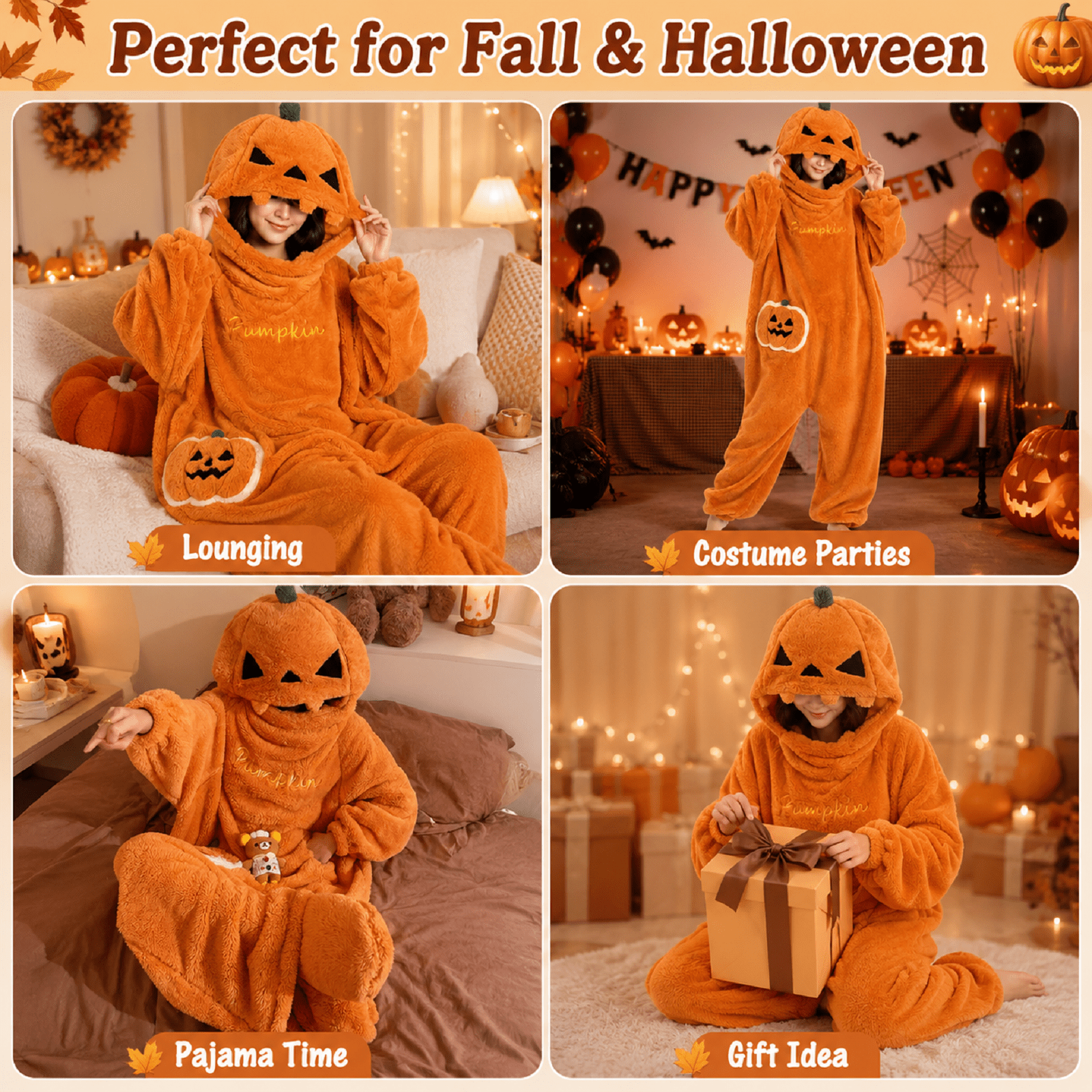 Pumpkin Onesie Halloween Fleece Costume for Women