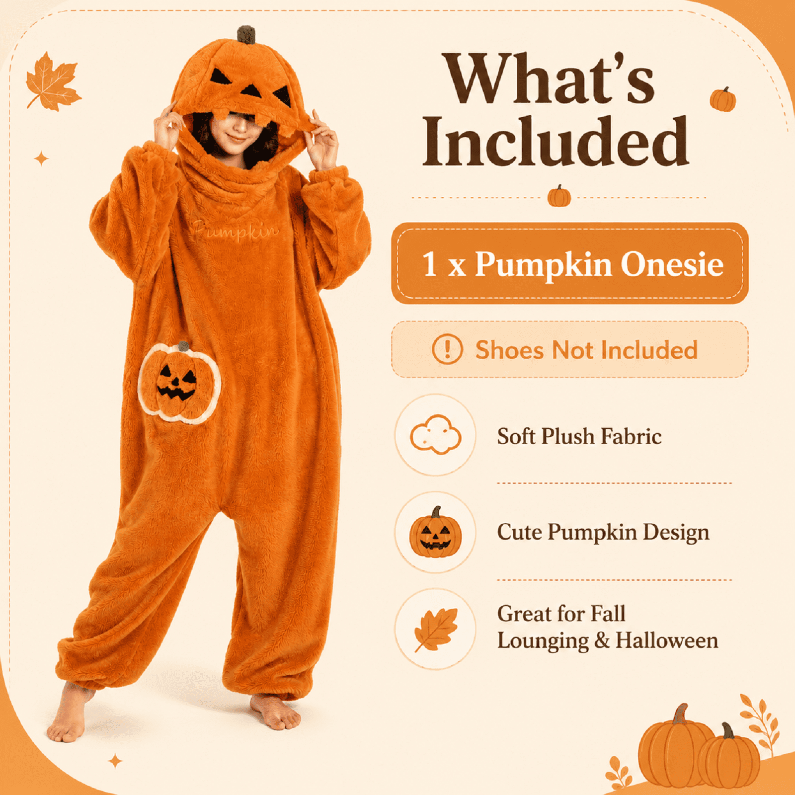 Pumpkin Onesie Halloween Fleece Costume for Women