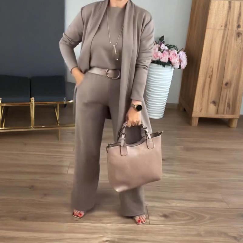 ⏳Limited-time offer⏰Elegant 3-piece set consisting of a long cardigan, top, and trousers💞