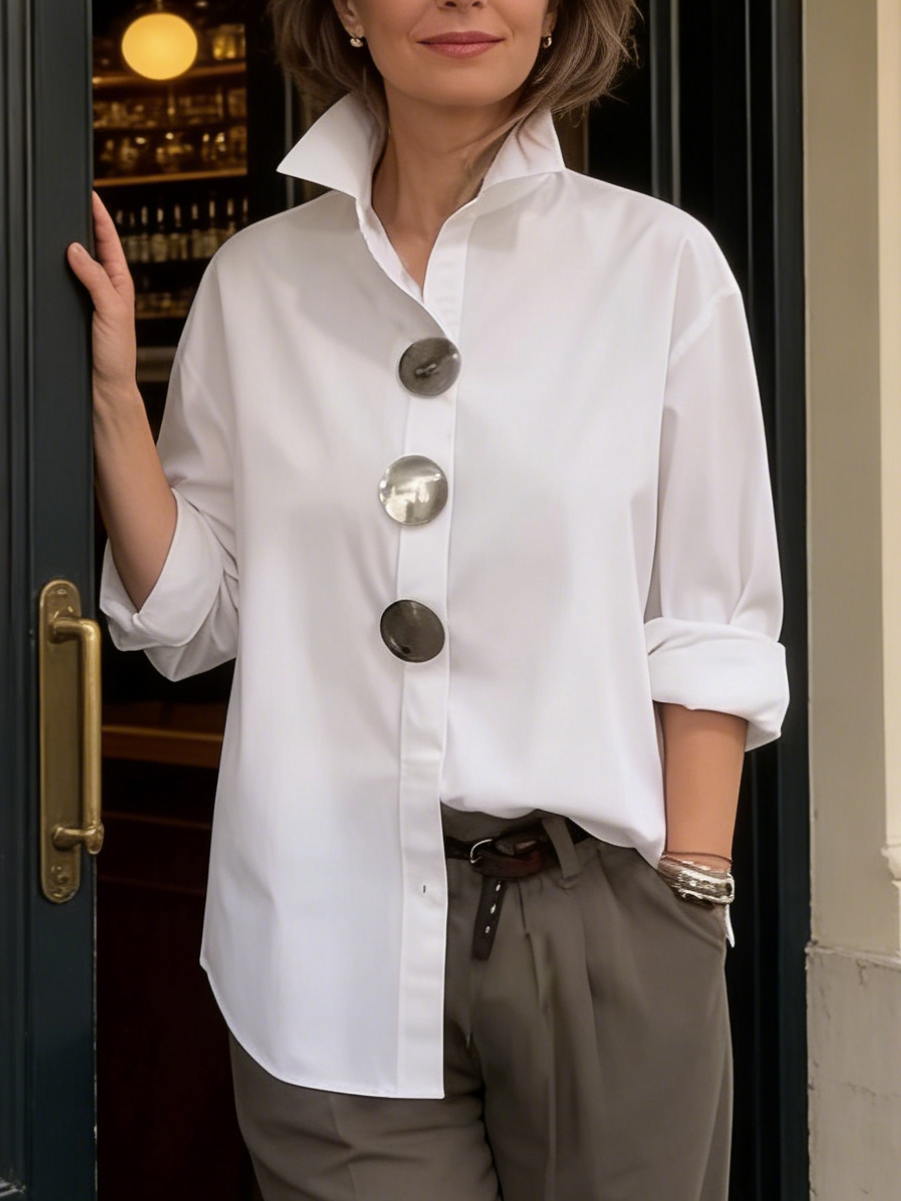 🔥LAST DAY 60% OFF🔥Elegant Stand-collar Metal Buttons Cotton Linen Blouse