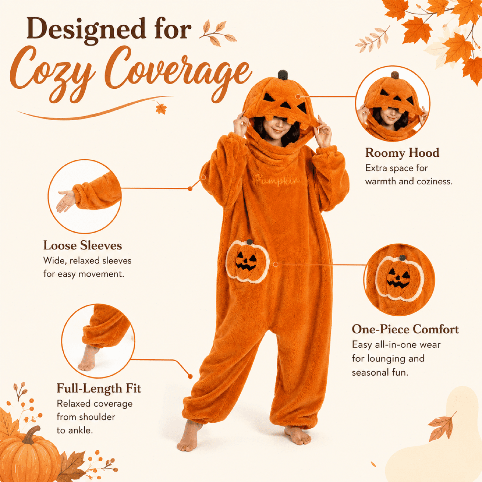 Pumpkin Onesie Halloween Fleece Costume for Women