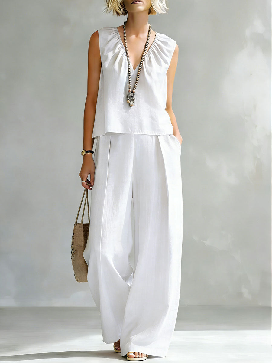 Casual And Cozy Minimalist Linen Two-piece Set