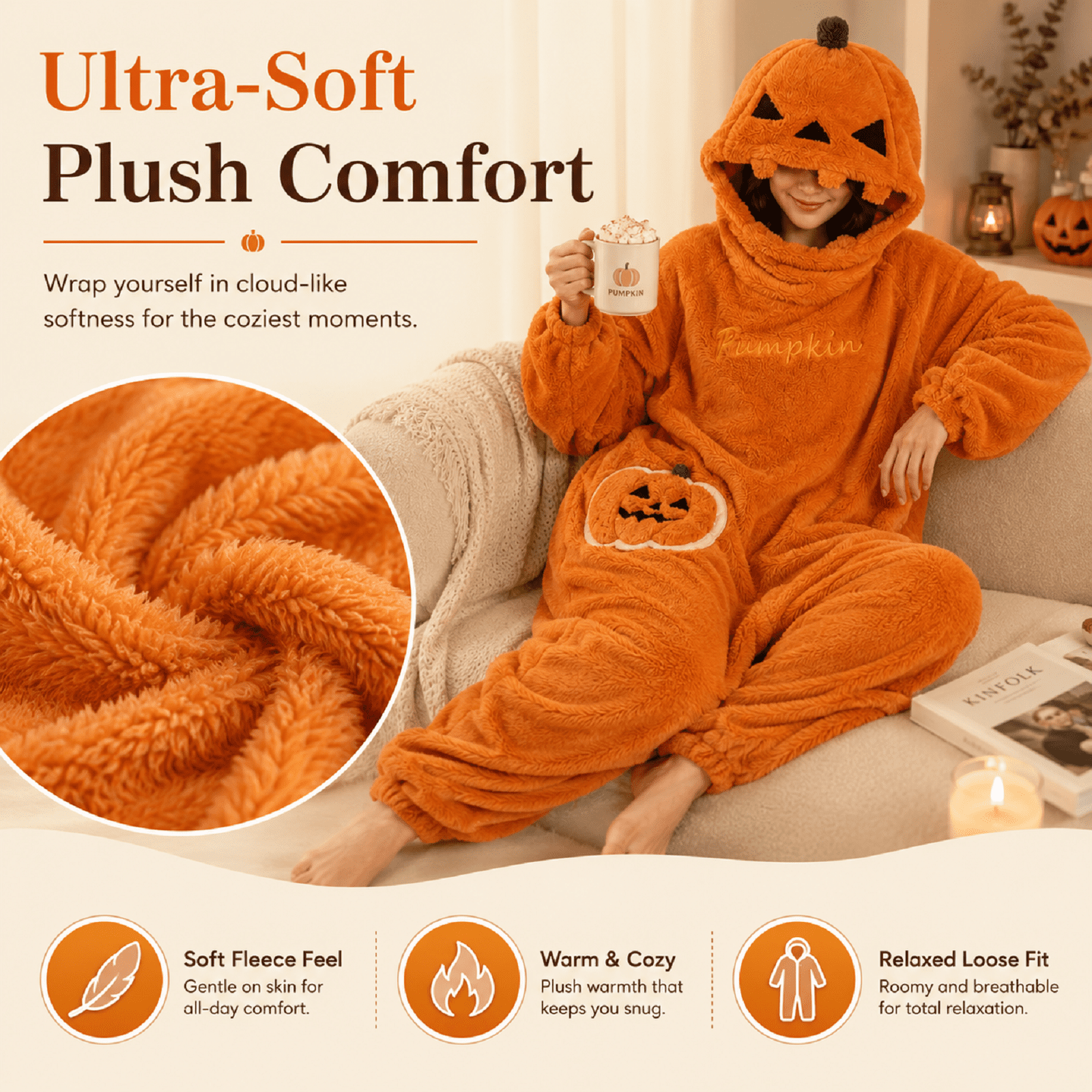 Pumpkin Onesie Halloween Fleece Costume for Women